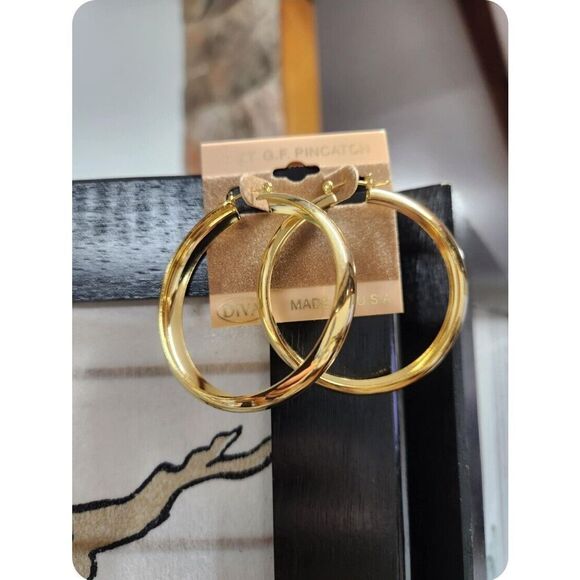 NEW 14 K GOLD FILLED PINCATCH Hoop EARRINGS 2 IN - Picture 5 of 7